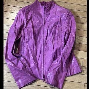 Express Genuine Leather Women’s Purple Zip-Front Jacket